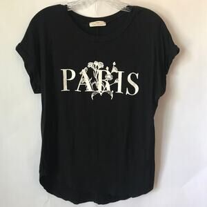Rebel Society Womens Top Paris Graphic Black White Short Roll Sleeve Size Small